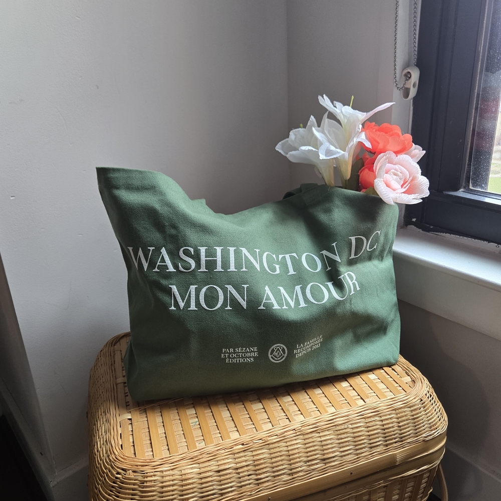 Sezane Washington DC Mon Amour Green Canvas Tote